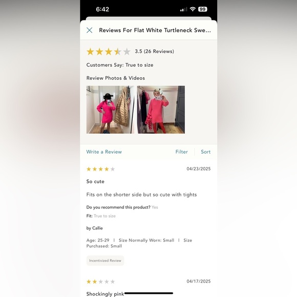 NWT new small Anthropologie flat white turtleneck sweater dress tunic pink - Picture 16 of 17